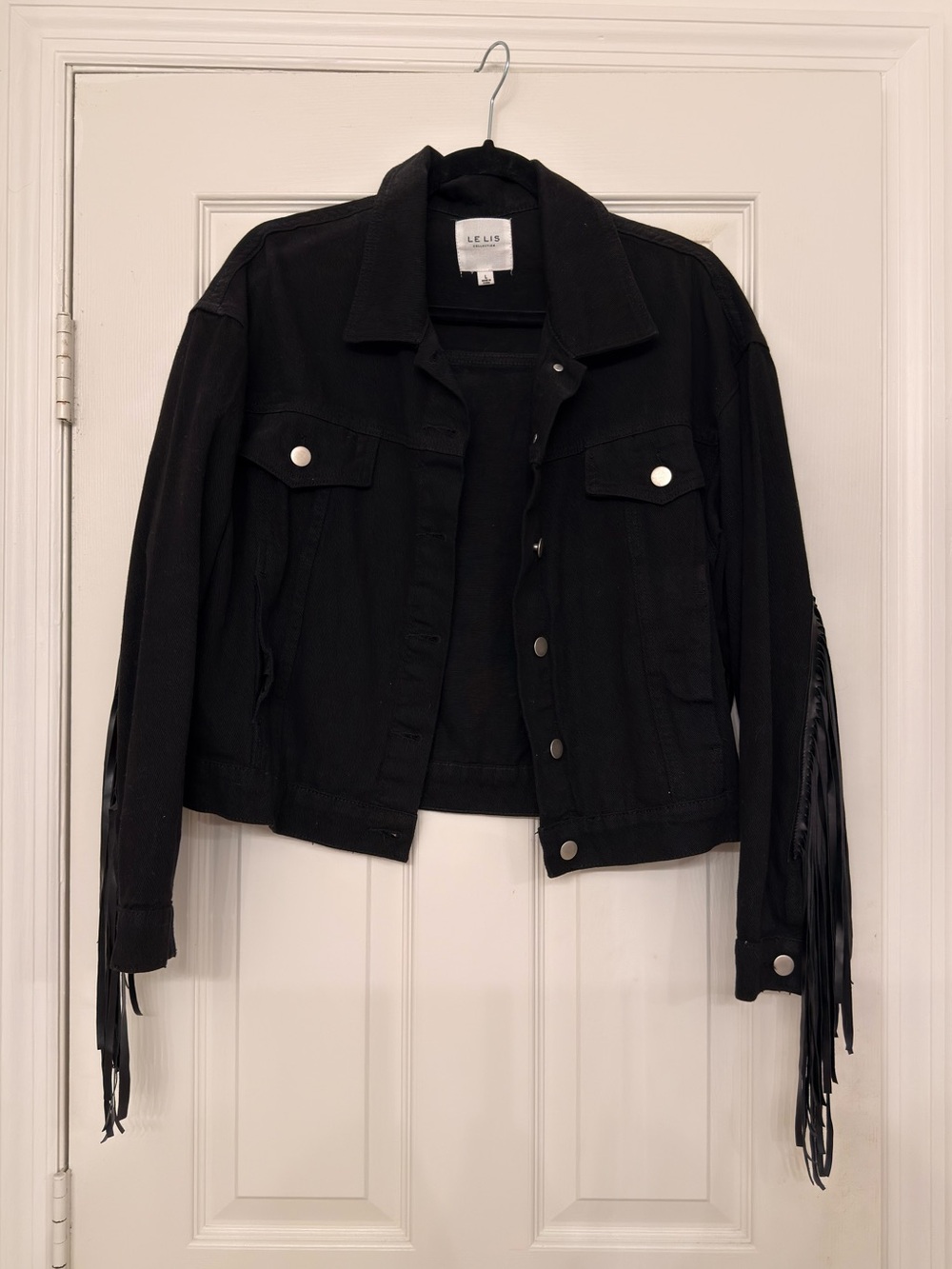 Le Lis Black Denim Fringe Jacket